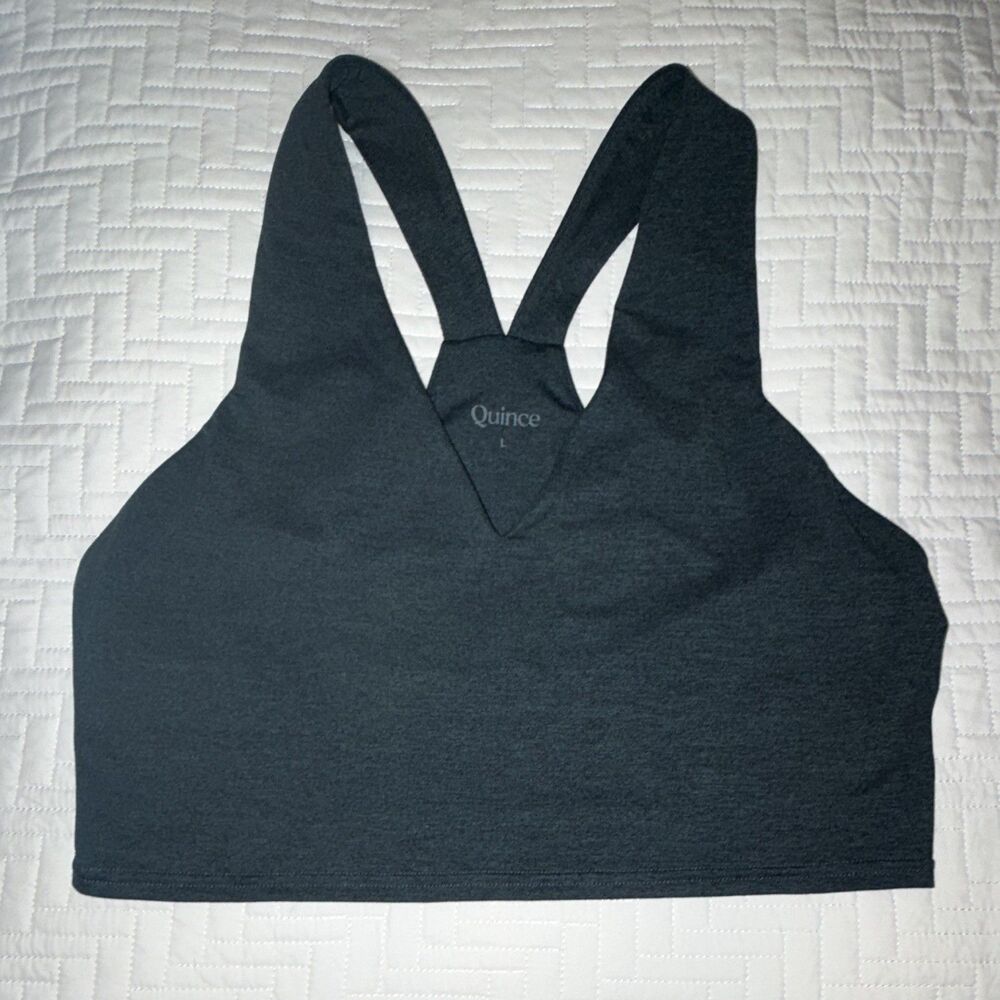 Quince Ultra-Soft V-Neck Racerback Bra Heather Green Large L NWOT